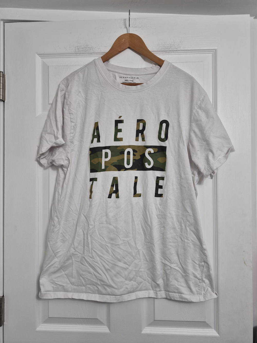 Aeropostale Camo Block Logo Graphic T-Shirt White & Green XXL